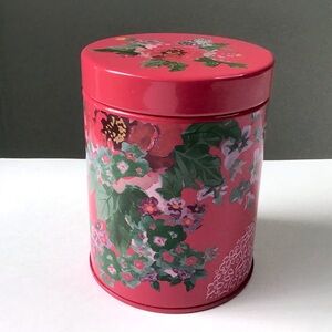 Pioneer Woman Canister Tin W/Lid Country Garden Red Floral Storage Container 5.5